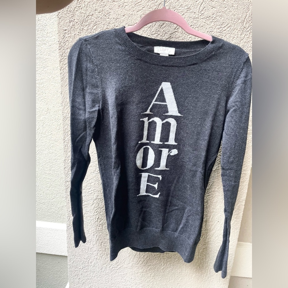 LOFT y2K gray Crewneck “Amore” Sweater